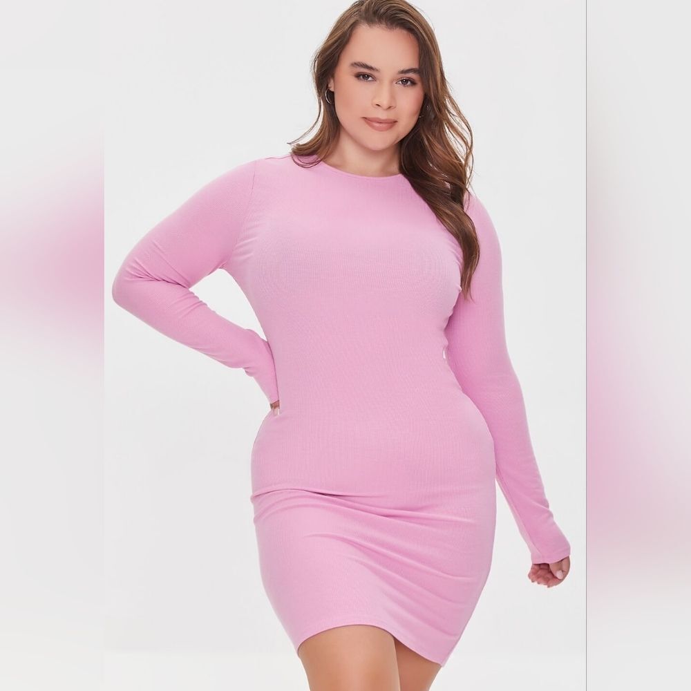 Forever 21+ Lavender Long Sleeve Knit Dress Plus Size Casual Stretch Midi 2X